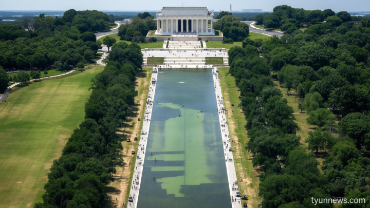 Algae-marred Reflecting Pool draws tourists, but not for reasons Trump wanted