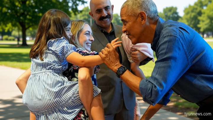 Barack and Michelle Obama surprise first visitors to newly opened presidential center